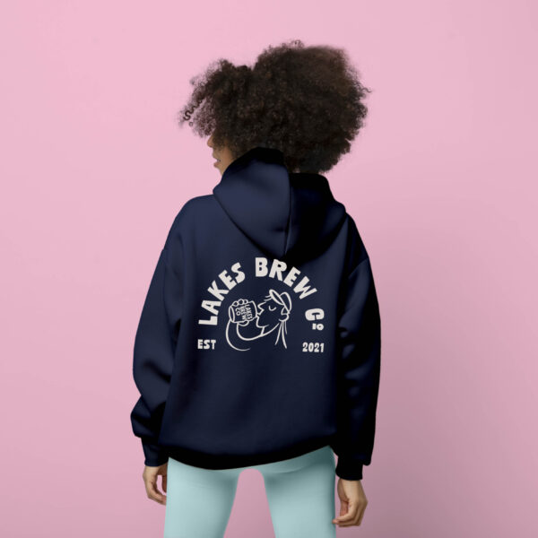 Lakes Brew Co Unisex Hoodie Navy with Natural Raw Ink