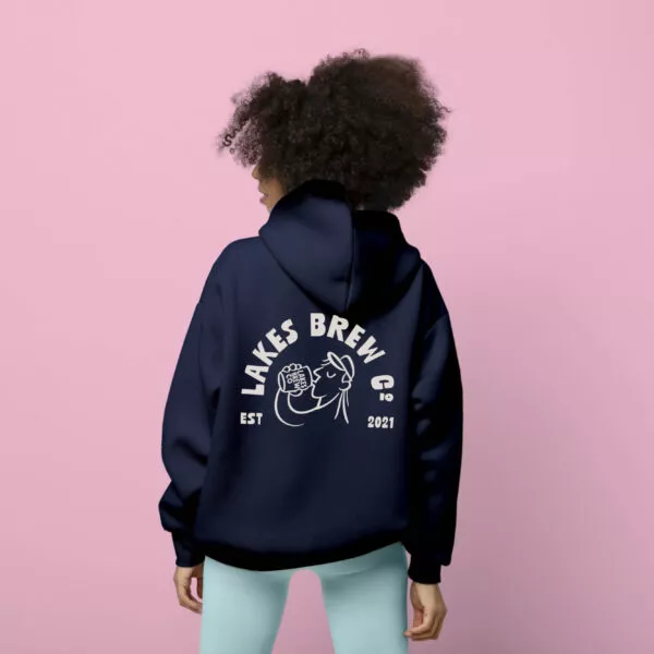 Lakes Brew Co Unisex Hoodie Navy with Natural Raw Ink